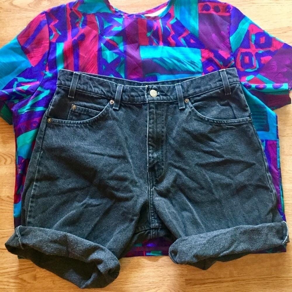 Levi's Orange Tab Denim Shorts Faded Black High Rise 90s Vintage - Picture 4 of 12